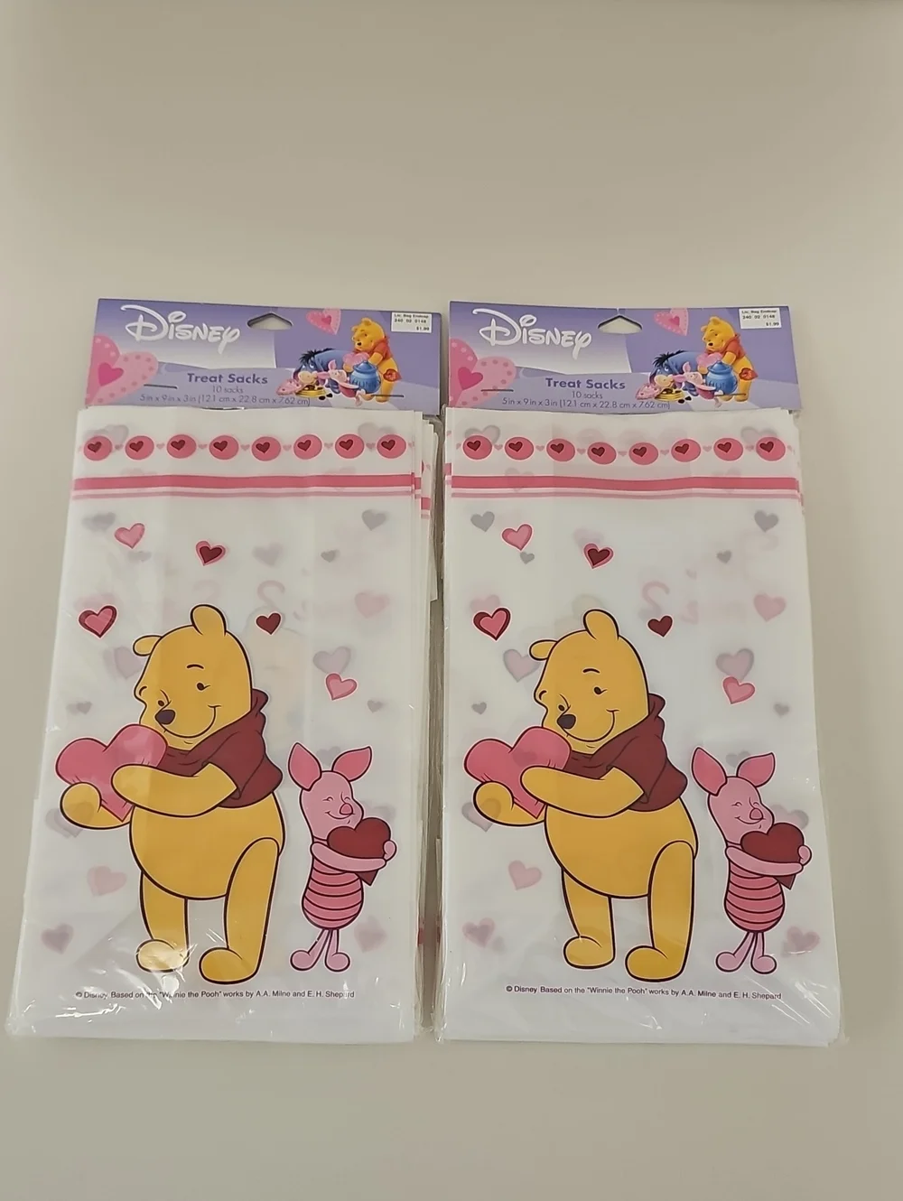 New Disney Valentine Treat Bags -Winnie the Pooh & Mickey Mouse - Qty 4 Packages
